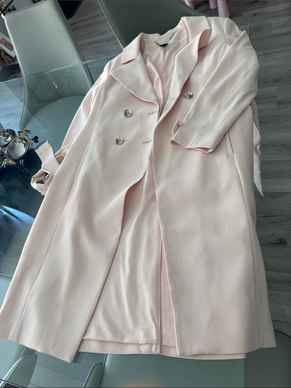 White House black market Blush Pink Double-Breasted Trench Coat size s - Picture 6 of 6